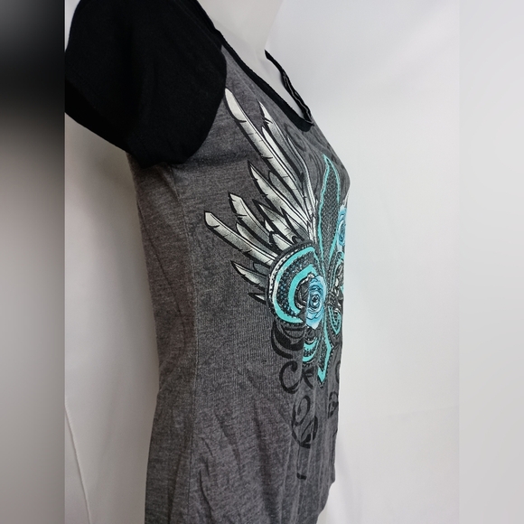 2/$30 Ransom Blue Graphic Raglan Tee (#800) - Picture 3 of 5